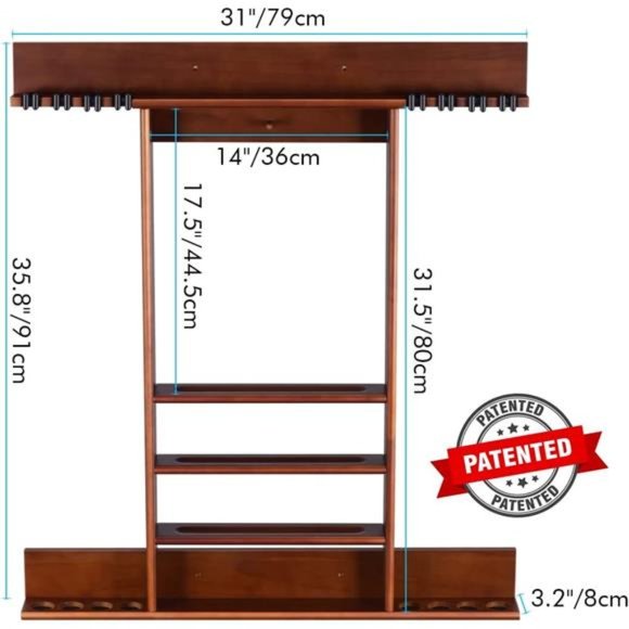 Pool Cue Rack, Pool Stick Holder Wall Mount, 8 Pool Cue Holder Wall Cue Rack - Picture 2 of 6